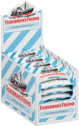 Fisherman's Friend Eucalyptus, 24er Vorratsbox, Eukalyptus und Menthol Geschmack, ohne Zuckerzusatz & vegan, Bonbons für frischen Atem, 24 x 25g
