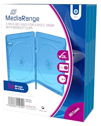 MediaRange BOX38-4-30 Caja transparente para CD 4discos Azul, Transparente funda para discos ópticos - Fundas para discos ópticos (Caja transparente para CD, 4 discos, Azul, Transparente, De plástico, 120 mm, Resistente al polvo, Resistente a rayones)