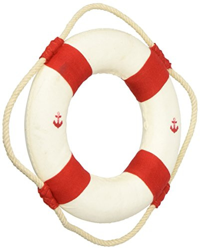 Hampton Nautical Classic White Decorative Anchor Lifering with Red Bands Christmas Ornament, 6