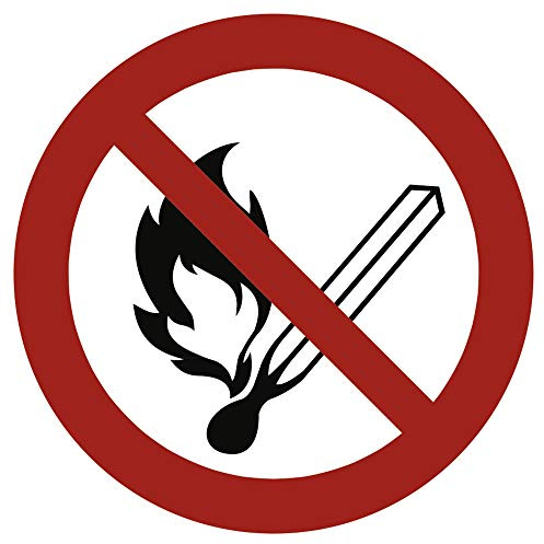 Schild Feuer, offenes Licht und Rauchen verboten gemäß ASR A1.3 / DIN 7010, Alu 20cm Ø (Verbotsschild, Brandgefahr) praxisbewährt, wetterfest