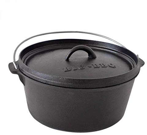 ToCi Dutch Oven Pre-Stagionato, Forno Olandese con Coperchio in Ghisa, Casseruola da Campeggio con Leva e Supporto del Coperchio, 10.7 Litri