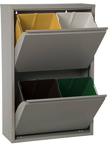 DRW 993010 Papelera Reciclaje Vertical Alta, Metal, Gris, 92x60x25 cm