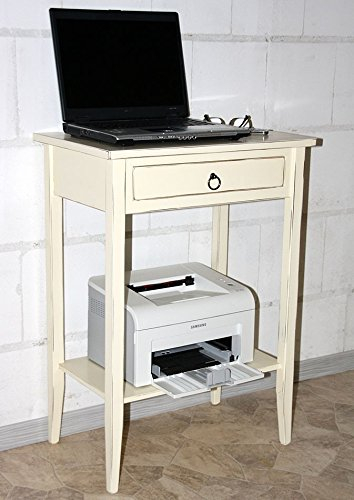 Massivholz Telefontisch mit Schublade und Ablage 58x80x37cm Decor Pappel massiv Creme Shabby Chic