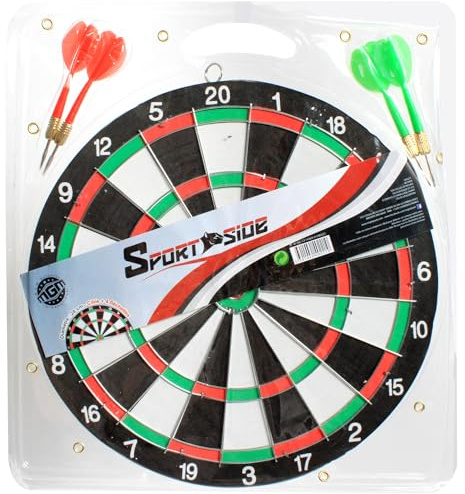 SPORTSIDE - Jeu de Fléchette avec Cible - Jeu d'Adresse et de Plein Air - Flechette Pointe Métal - 040221 - Multicolore - Plastique - 29 cm - Article de Sport