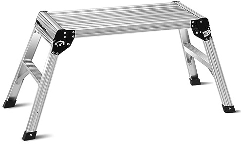 COSTWAY Arbetsplattform i aluminium, hopfällbar stege, hopfällbar stege med aluminiumplattform, vikbar arbetsbänk, kan belastas upp till 150 kg, för garage, lastbilar, inomhus- och utomhusbruk