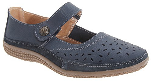 Boulevard Womens/Ladies Wide Fitting Touch Fastening Perforated Bar Shoes (5 UK) (Navy)