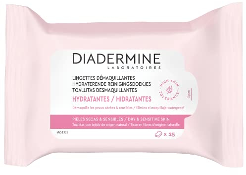Diadermine - Salviette struccanti detergenti idratanti - Detergente viso - Pelle secca e sensibile - Alta tolleranza - Confezione da 25 pezzi in fibre di orina naturale
