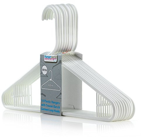 Hangerworld 10 White 42cm Plastic All Purpose Coat Clothes Garment Trouser Skirt Bar Hangers Loop Hooks.