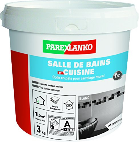 Parexlanko, Salle de bains et cuisine, Colle carrelage en pâte pour mur intérieur spécial pièces humides, 3kg