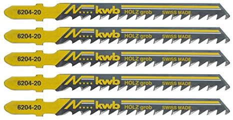 kwb Jigsaw Blades for Wood Made Of Flexible Hcs Steel With Single-Cam Shank (T-Shank), Grooving tooth, Extra-Thick Blade Thickness, Long-Lasting Sharpness, Black Lacquered, Coarse