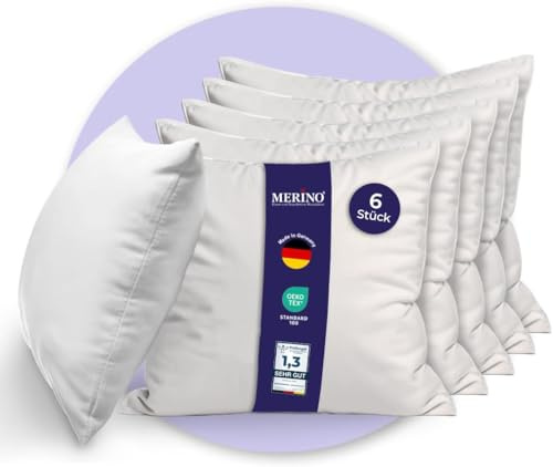 Merino® Sofakissen 60x60cm - 6er Set - Hypoallergenes, Flauschiges Kopfkissen - Kissenfüllung für Bett und Sofa, mit praktischem Reißverschluss - Weiche Innenkissen perfekt als Kissen und Dekokissen