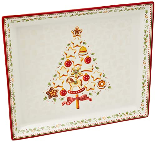 Villeroy & Boch Winter Bakery Delight Petit plat de service rectangle pour pâtisseries, Porcelaine Premium, Blanc/Rouge/Beige