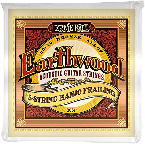 Ernie Ball Earthwood Banjosaiten, für 5-Saiter, Frailing-Schlaufen, 80/20-Bronze, Akustikgitarren-Saiten, Stärke 10–24