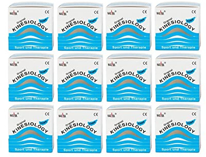 Nasara Original Kinesiologie Physio Tape für Sport und Medizin, Rollengröße 5cm x 5m, 12 Rollen, Türkis