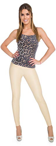 FUTURO FASHION Sexig blank våt look och matt full längd leggings hög midja latex konstläder LTPNL, BEIgE, 44 SE