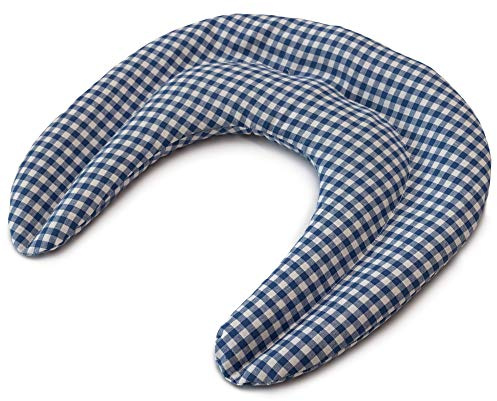 Coussin compartimenté tour de cou aux graines - Graines de lin - Bouillotte micro-ondes - Coussin thermique pour la nuque (Design: bleu et blanc)