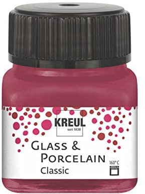 KREUL 16207 - Glass & Porcelain Classic granatrot, im 20 ml Glas, brillante Glas- und Porzellanmalfarbe auf Wasserbasis, schnelltrocknend, deckend