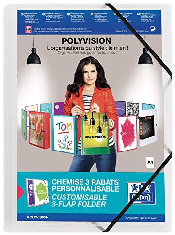 Oxford Polyvision Eckspannmappe A4, transparent, 3 Klappen, 12 Stück