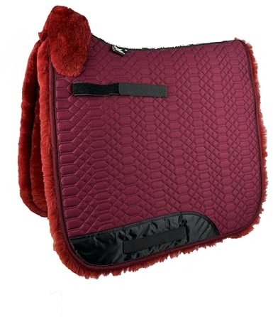 Engel Reitsport SCHABRA2-D-BOR-BOR Lammfell Dressur Schabracke | fully lined, Fellkranz vorne, robuster Baumwoll Steppstoff, Dressur, Stoff bordeauxrot Fell bordeauxrot