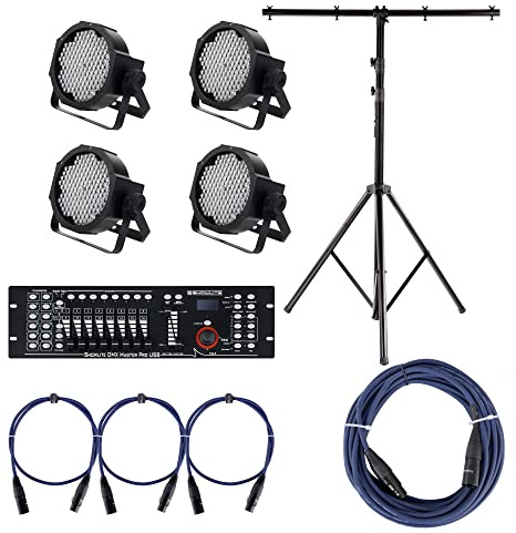 Showlite FLP-144W Scheinwerfer SET inkl. DMX Controller Master Pro USB, Licht-Traverse und Kabel (LED-Spots, Lichttechnik, Komplettset, Stativ, DMX-Kabel, 1m, 3m)