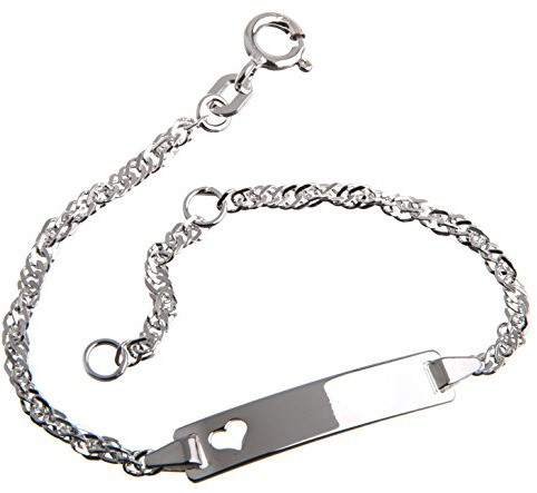 Silberketten Store Baby- & Kinder ID Armband Singapur mit ausgestanztem Herz inkl. Gravur & Geschenksäckchen I aus 925 Silber I nickelfrei & allergiker-geeignet I 10 verschiedene Schriftarten