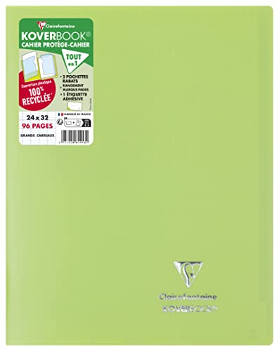 Clairefontaine 981413C - Schulheft / Heft Koverbook DIN A4+ 24x32 cm 48 Blatt 90g, französische Lineatur, Einband aus blickdichtem Polypropylen, robust, geheftet, Grün, 1 Stück