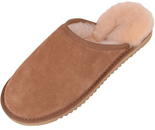 SNUGRUGS Taylor, Mens Sheepskin Mule Slipper with Durable Sole, Chestnut, UK 7