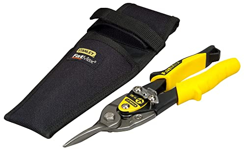 Stanley Blechschere im Nylon-Holster FMHT9-14563 (gerade, 250mm, geeignet für Blech, Aluminium, Maschendraht, Leder, Plastik, Einhandbedienung)