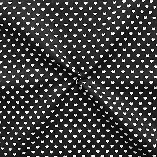 Stoffkontor 100% Baumwollstoff Stoff Herzen Klein - Meterware, Schwarz - zum Nähen von Bekleidung, Kissenbezügen, Tüchern, Dekorationen