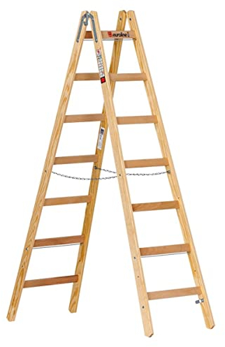 euroline | Holz-Sprossen-Stehleiter | mit Eimerhaken | 2 x 7 Sprossen