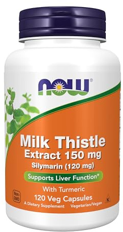 NOW Foods Supplements, Silymarin Milk Thistle Extract 150 mg with Turmeric, Supports Liver Function*, 120 Veg Capsules