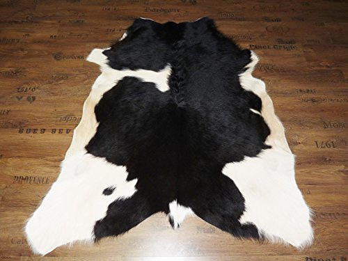 KUHFELL Kalbfell Stierfell Fell Teppich schwar - Weiss 140x120cm #780