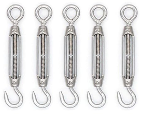 Mecollection 5pcs M4 Gancho de acero inoxidable 304 y tensor de ojo Gancho de alambre RopeTension