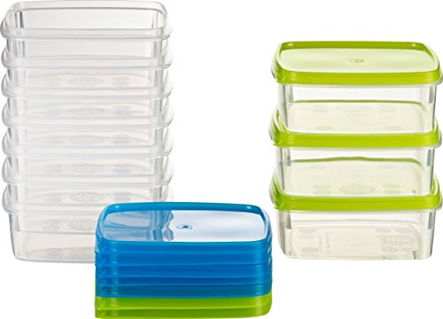 Kigima Gefrierdosen 10x0,3L quadratisch Grün & Blau – Vorratsdosen mit Deckel luftdicht – Transparente Frischhaltedosen – Aufbewahrungsbox Küche für Mealprep & Organisation – Austrian Quality