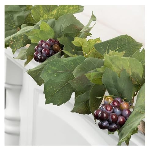 Factory Direct Craft Artificial Tuscan Garland with Grapes for Winery Wedding Decoration - Faux Grape Leaf Greenery Vine for Vineyard Wine Party, Photo Prop & Stage Set Designs. (6 feet Long)