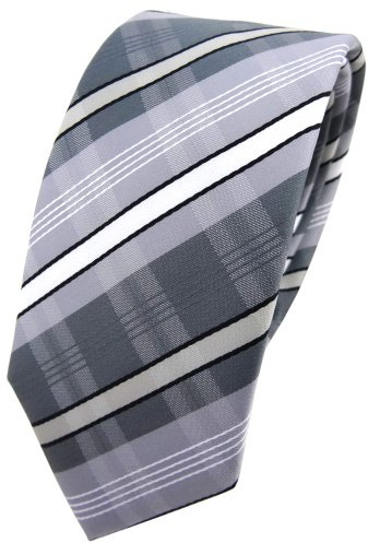 TigerTie - schmale Designer Krawatte in silber grau anthrazit weiß schwarz gestreift