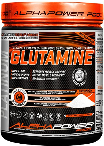 ALPHAPOWER FOOD Bioaktives Glutamin Pulver 1kg - Vegan, Neutral und ohne Geschmack I 100% micronized, hochdosiert und rein, Laborgeprüfte Aminosäuren, 200 Anwendungen