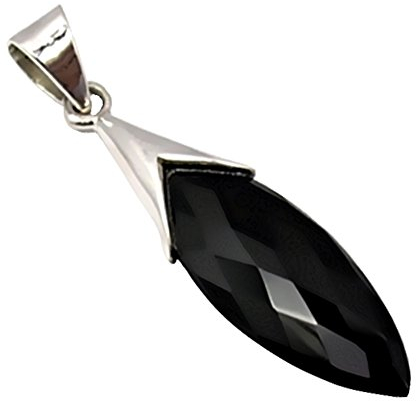 Unique Gems Damen Kettenanhänger echter schwarzer Onyx Tropfen 8.6 Karat 925 Sterling Silber Silberanhänger Art Nouveau Juweliers- Qualität
