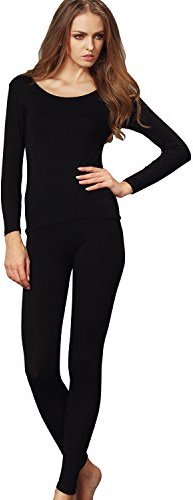 Liang Rou Women's Crew Neck Top & Bottom Ultra Thin Thermal Underwear Set