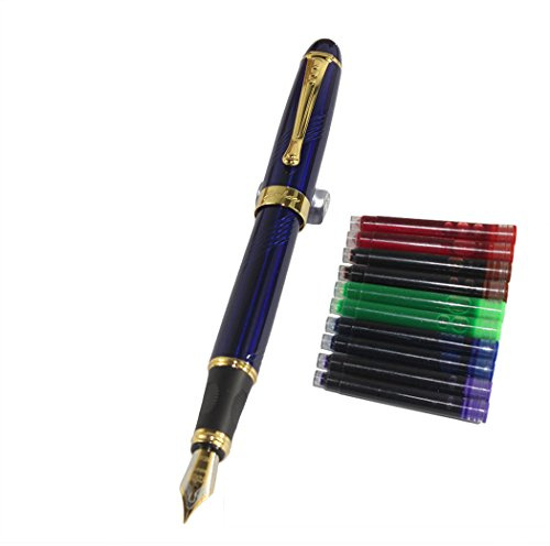 Gullor Jinhao 450 Normal nib Fountain Pen Dark Blue with 5 color Ink Cartridges