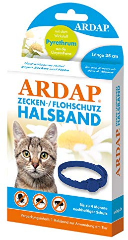 ARDAP Zecken- & Flohschutzhalsband für Katzen ab dem 4. Monat - Bis zu 4 Monate nachhaltiger Langzeitschutz - Natürlicher Wirkstoff gegen Zecken & Flöhe (PT19)