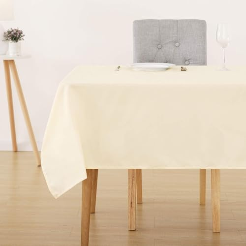 Deconovo Tischdecke Abwaschbar Wasserabweisend 130x160cm Creme Fleckschutz Tischwäsche Abwischbar Polyester für Esszimmer Garten Party Haushalt