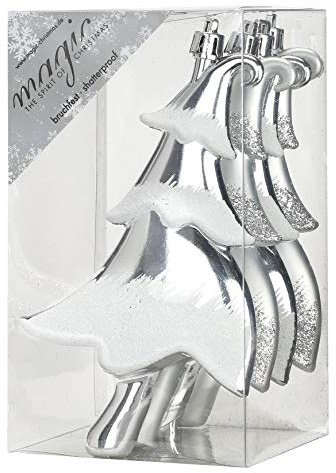 Christbaumschmuck Kunststoff 14cm 4 Stück Set Tannenbäume Weihnachtskugeln Silber / 4 Stk. Kunststoff Baum 14,5cm ( silber ) PVC bruchfest // Christbaumkugeln Deko Weihnachtsschmuck Baumschmuck Set