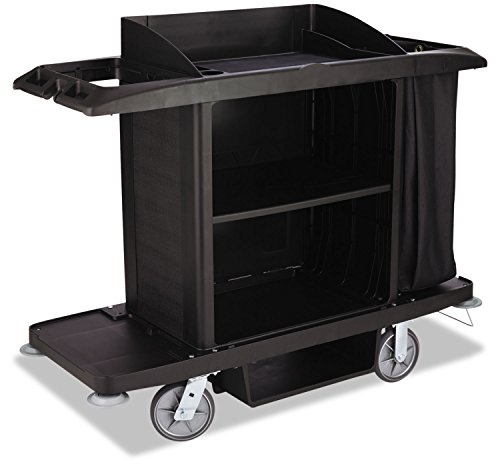 Rubbermaid Commercial Products Housekeeping Cart Full Size Black 3 Shelves Cleaning Organization and Supplies Storage Maid Cart for Hotel/Motel/Commercial Facilities