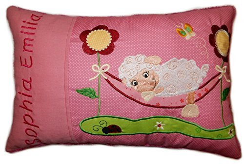 Momelie Großes rosa Schmusekissen * Kuschelkissen * Schäfchen * mit Namen Bestickt * ca. 25 * 40 cm groß * SK-pi_0107