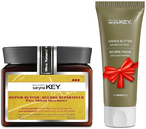 Saryna Key Damage Repair Haarmaske mit afrikanischer Sheabutter + GRATIS Handcreme – Tiefenpflege für trockenes, geschädigtes Haar – Mit Keratin & Vitaminen A, E, F – 500ml
