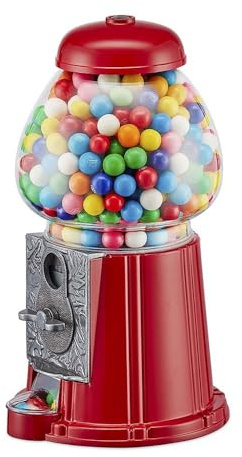 Wahou 25-1271R Distributeur de chewing-gum rétro Tirelire Rouge et transparent Métal et verre Grand modèle D16 x H28 cm