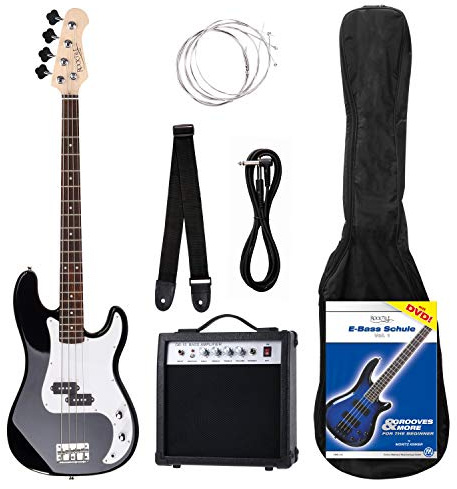 Rocktile Groover's Pack PB E-Bass Komplettset Schwarz (Verstärker, Tasche, Kabel, Gurt, Ersatzsaiten und Schule mit DVD)