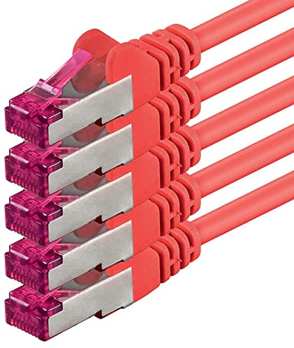 1aTTack.de 1m - rouge - 5 pièces - câble réseau CAT6a (10Gb/s) S-FTP CAT 6a Lankacable - certifié GHMT PIMF 500 MHz Cat5 Cat5e Cat6 Cat6a Cat7 pour switch, routeur, modem, Internet