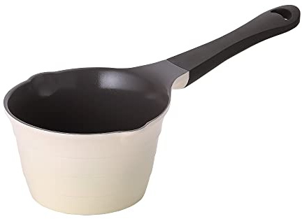 Neoflam 1qt Saucepan Butter Warmer Milk Boiling|Melting Pot, Ecolon Healthy Ceramic Nonstick Coating PFOA-free, 2 Pour Spouts, Dishwasher Safe, Ivory